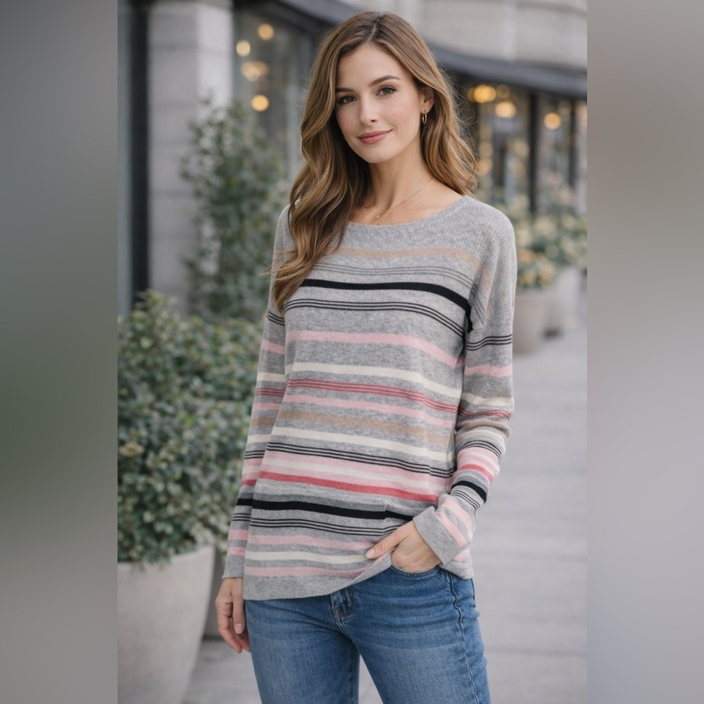 Talbots striped boat neck cashmere blend sweater